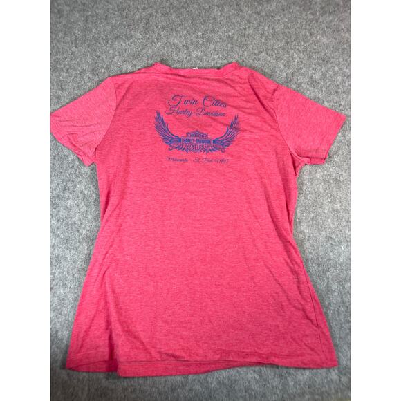 Harley Davidson Shirt Women Large Pink Twin Cities Minneapolis V Neck Moto Biker - Picture 2 of 8